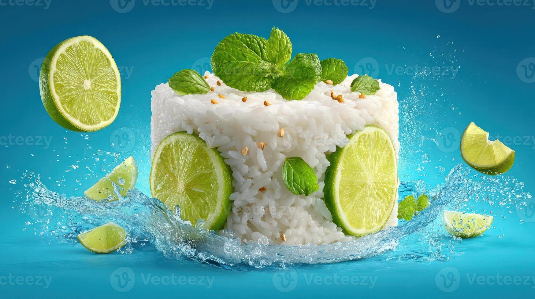 Refreshing lime and rice dessert with a splash of water. photo