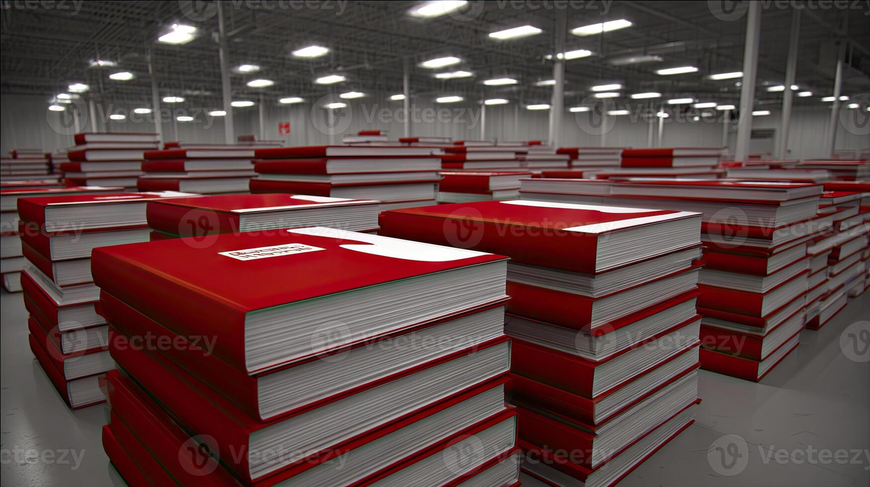 A large warehouse full of red books photo