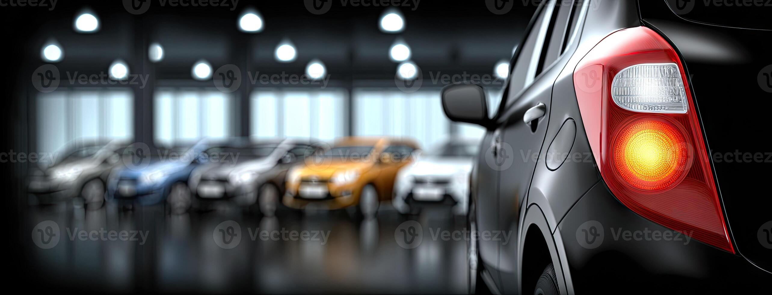 A car dealership with many cars in the background photo