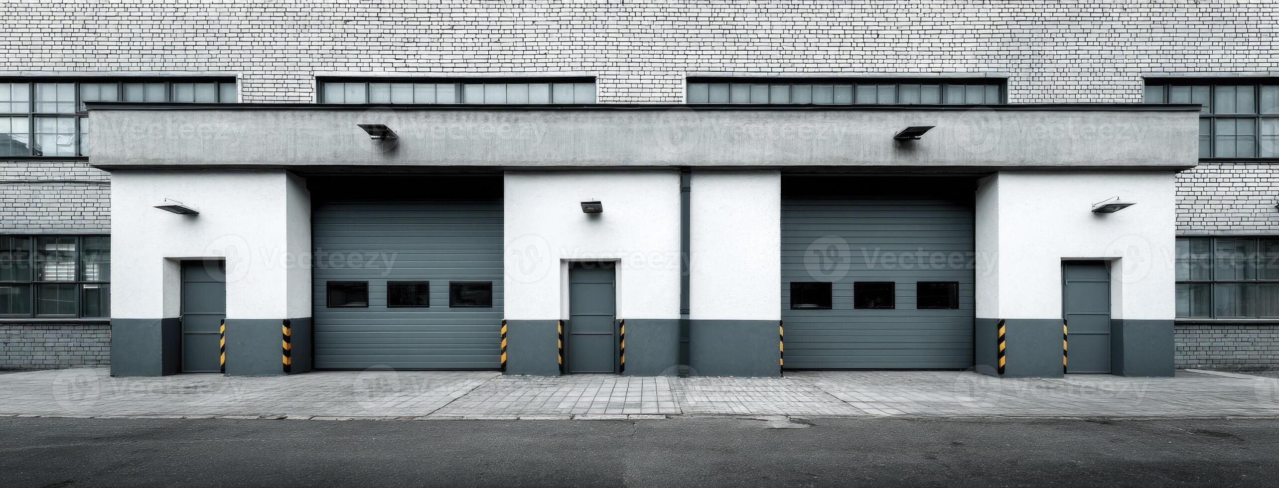 Industrial building with multiple loading docks and modern architecture during daytime in an urban setting photo