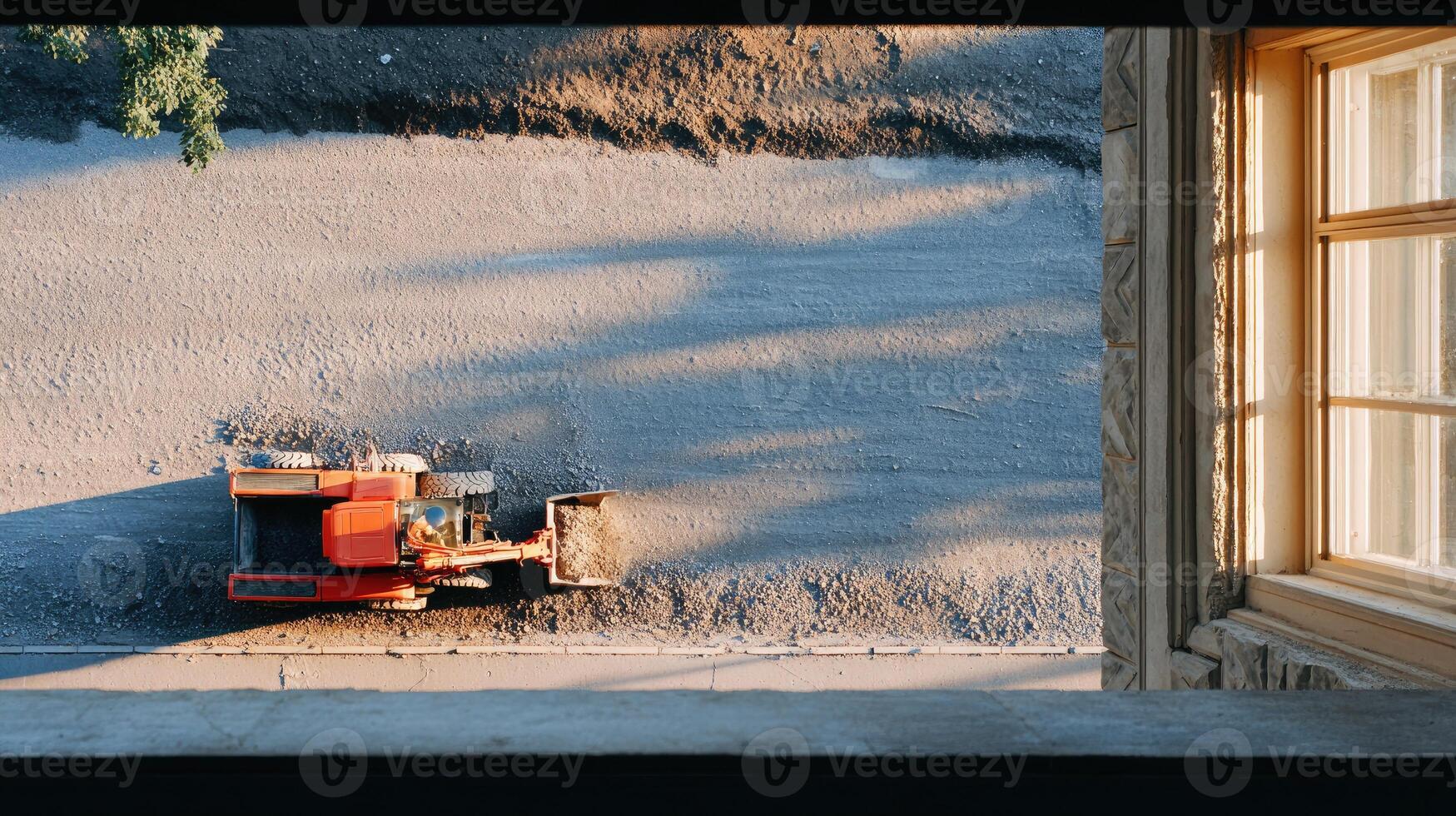 A view of a construction site from a window photo