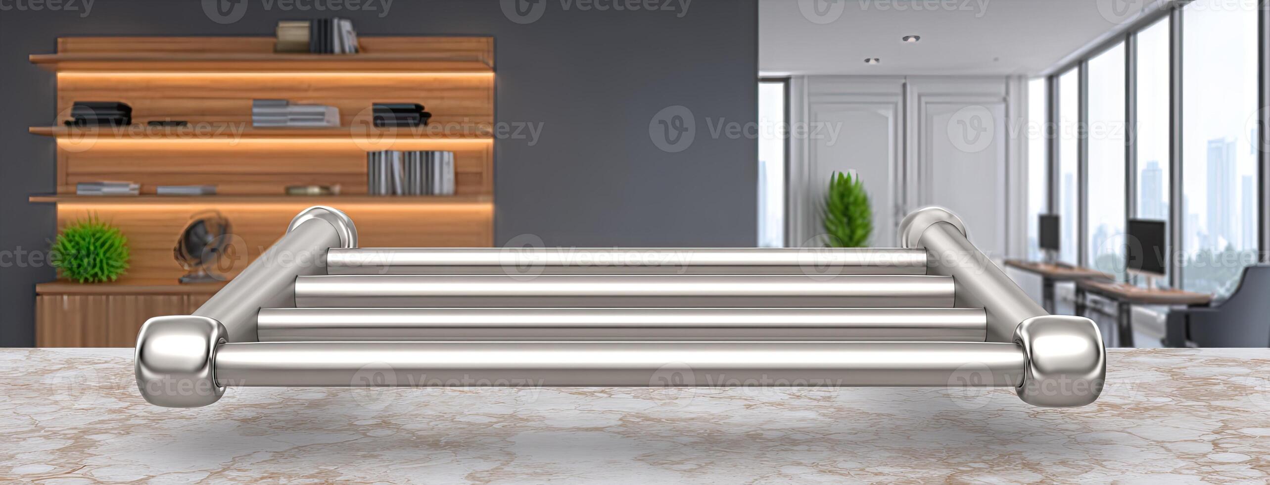 A metal roll of paper towels on a counter photo