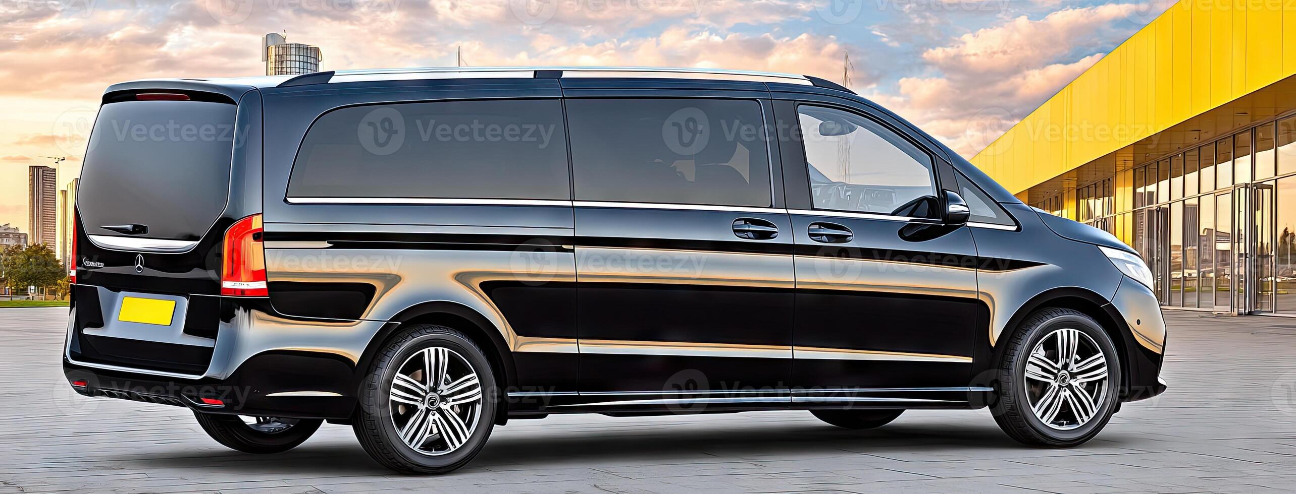 The mercedes benz vito is parked in front of a building photo