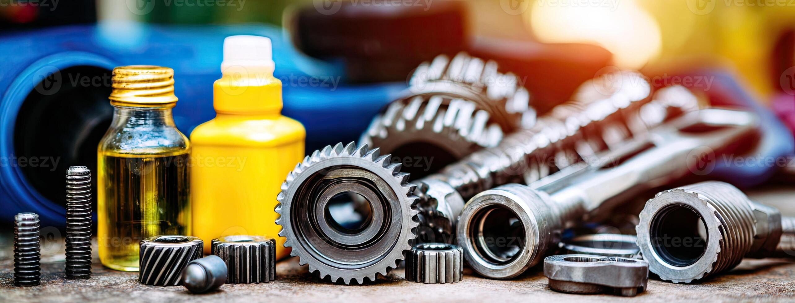 A variety of tools and parts on a table photo