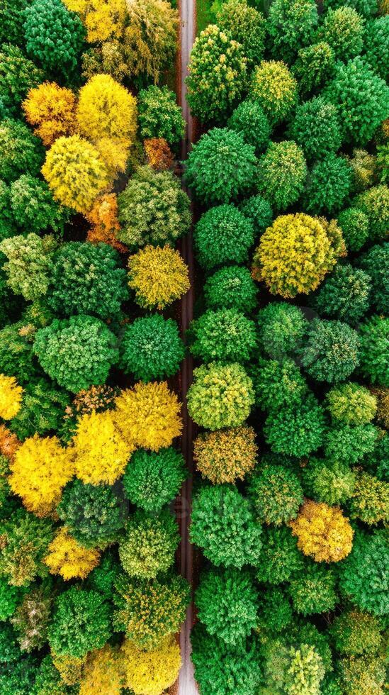 Aerial view of green and yellow trees photo