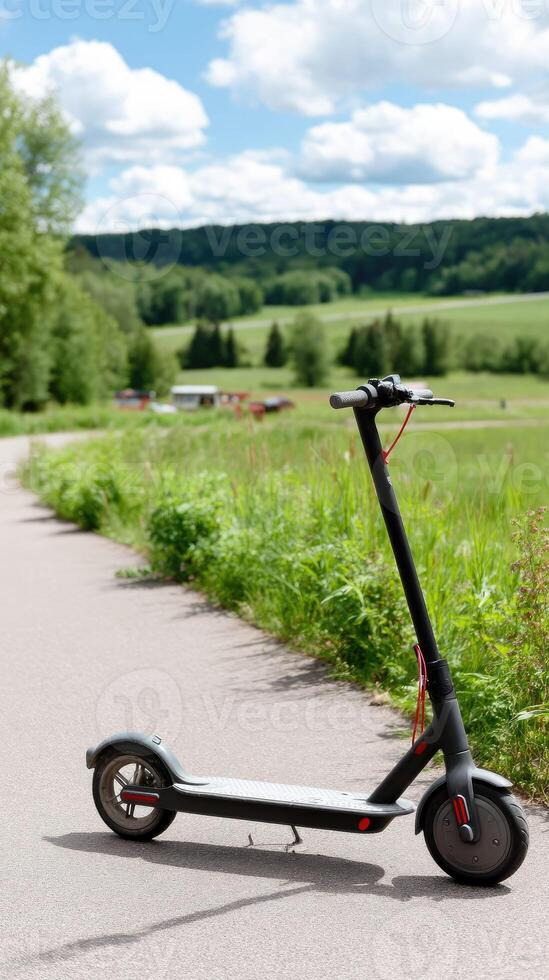 A black scooter on a paved road photo