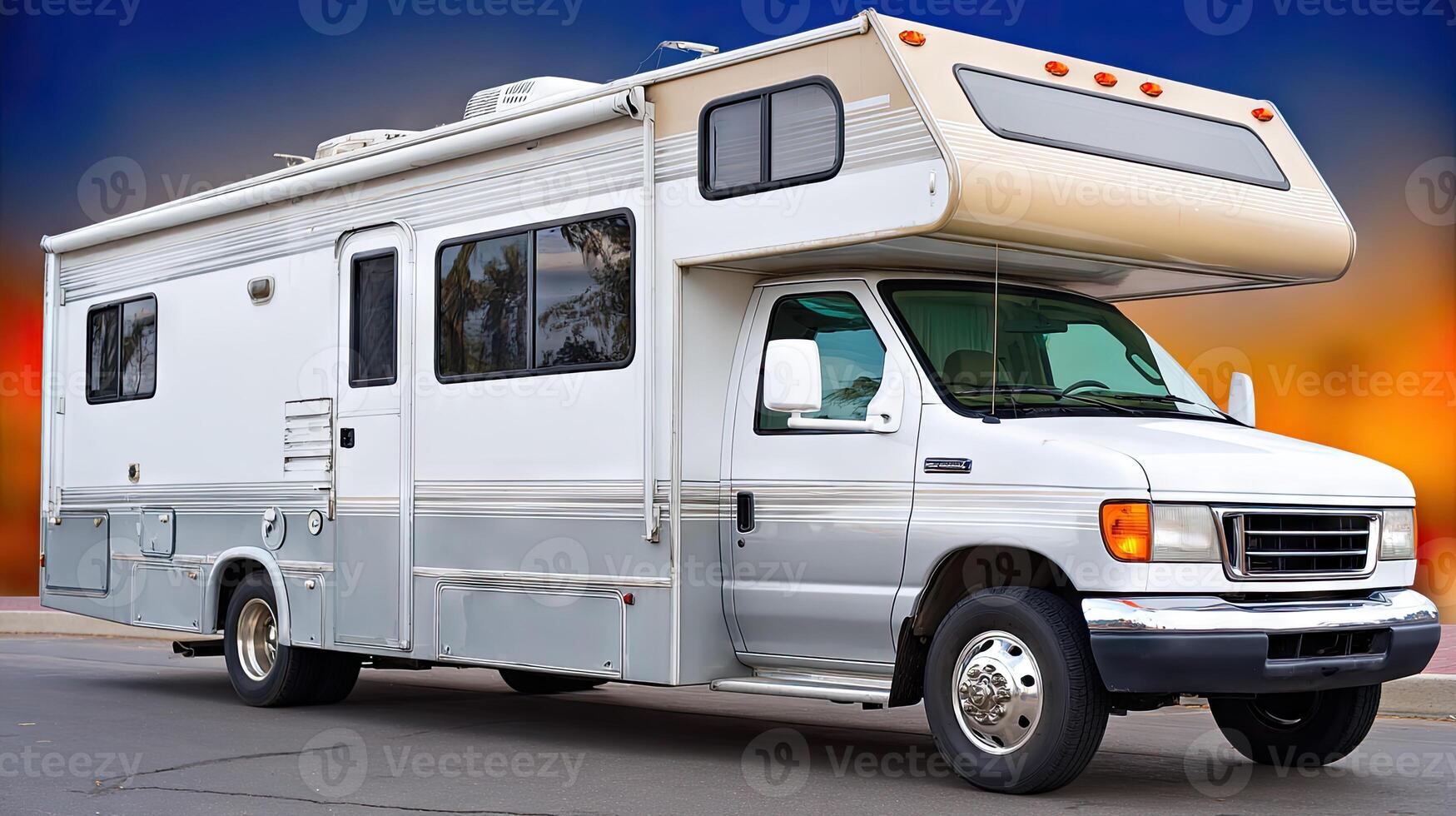 A rv parked on the side of the road photo