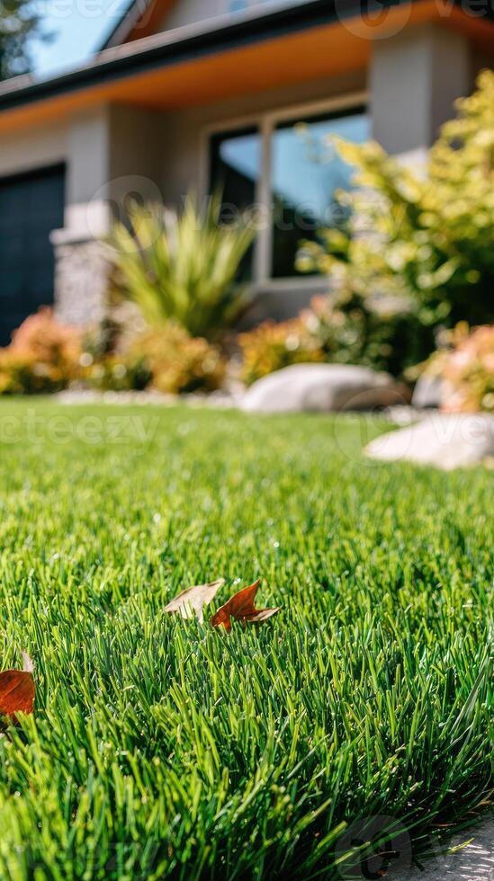 Artificial grass in front of a house photo