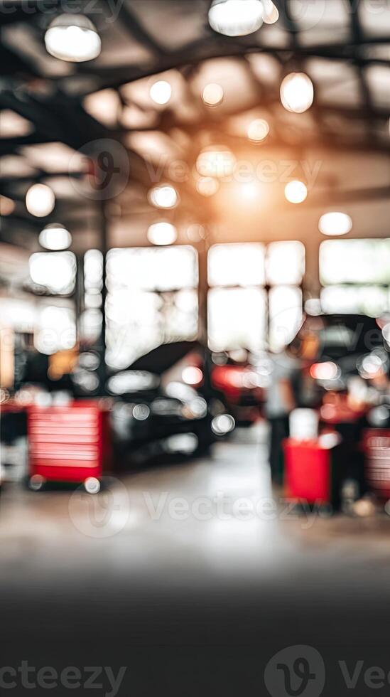 Automotive service center with cars and people in the background photo