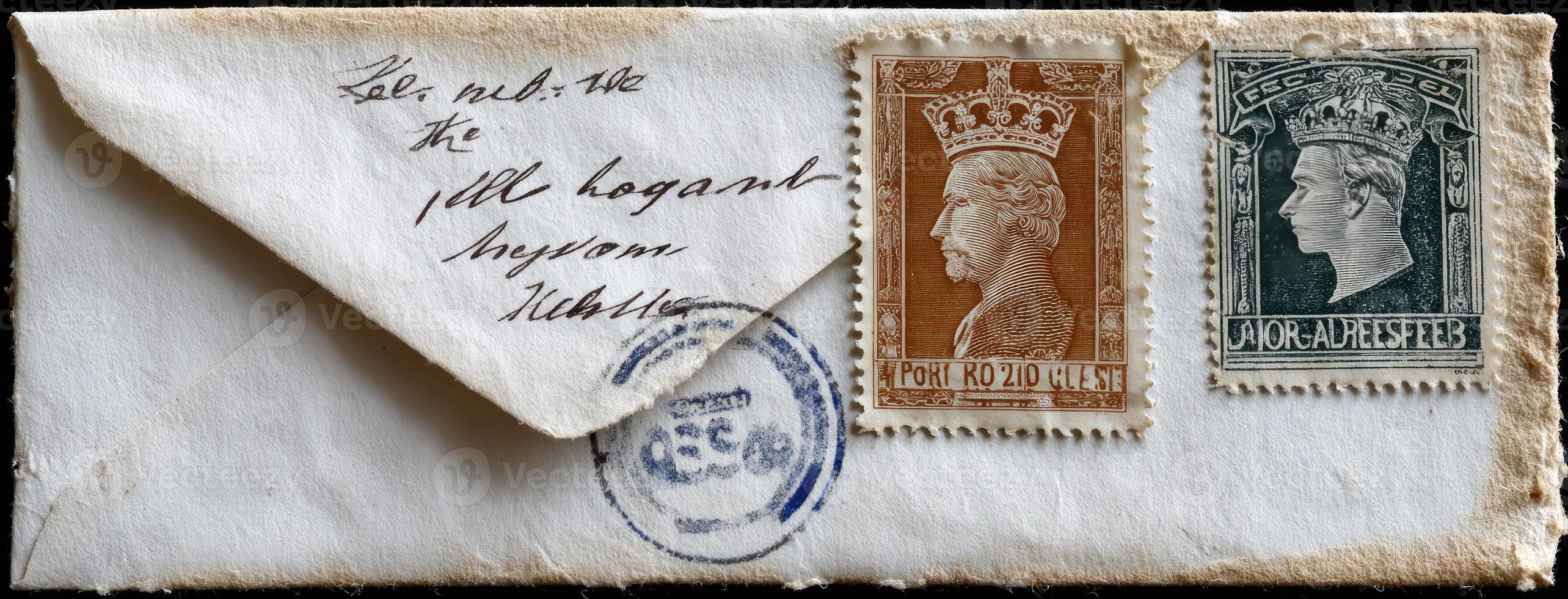 An envelope with stamps on it and a letter photo
