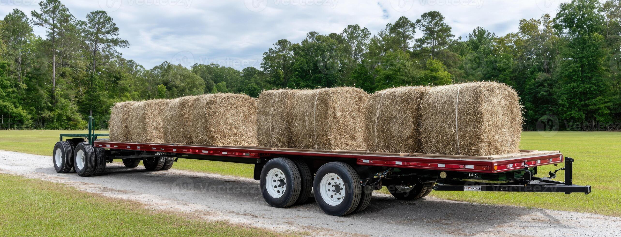 A flatbed trailer with hay bales on it photo