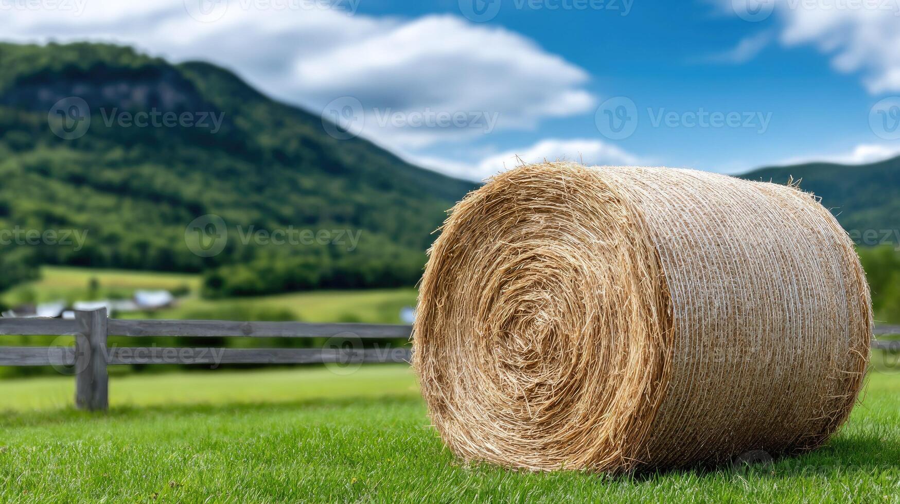 A hay bale in the middle of a field photo