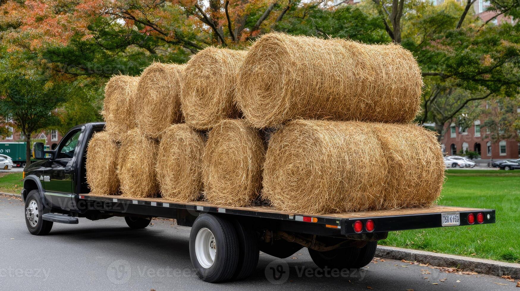 A truck is loaded with hay photo