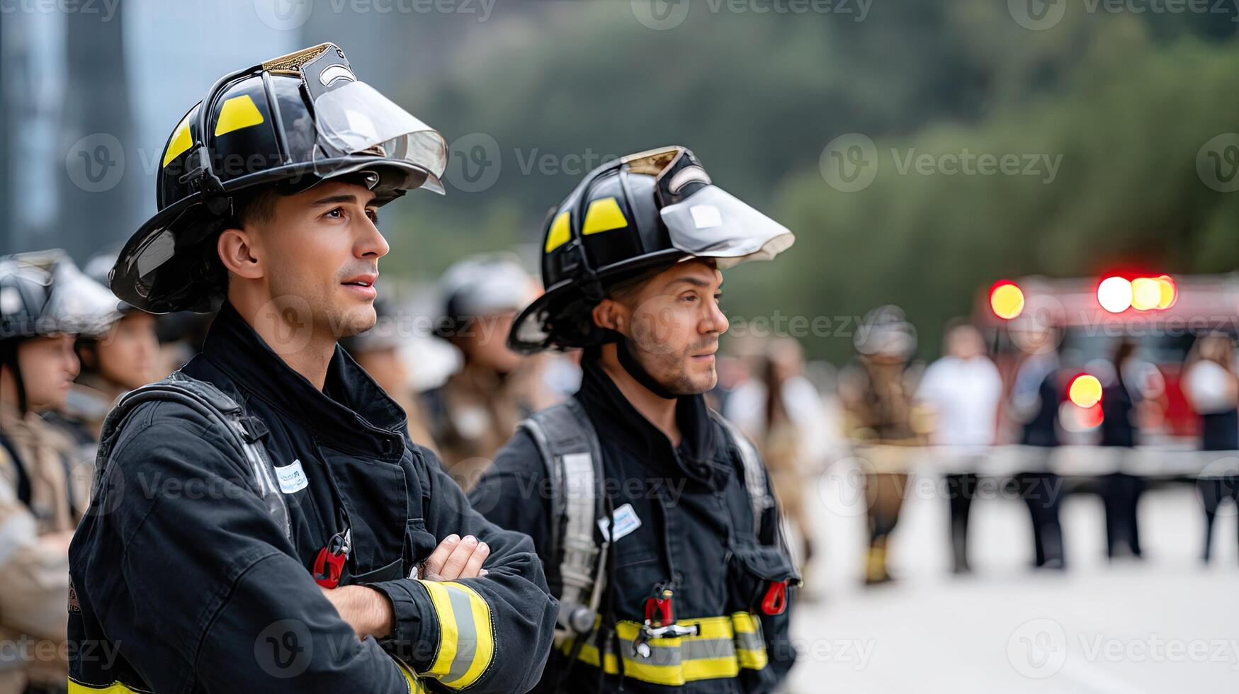 Firefighters standing in line with their arms crossed photo
