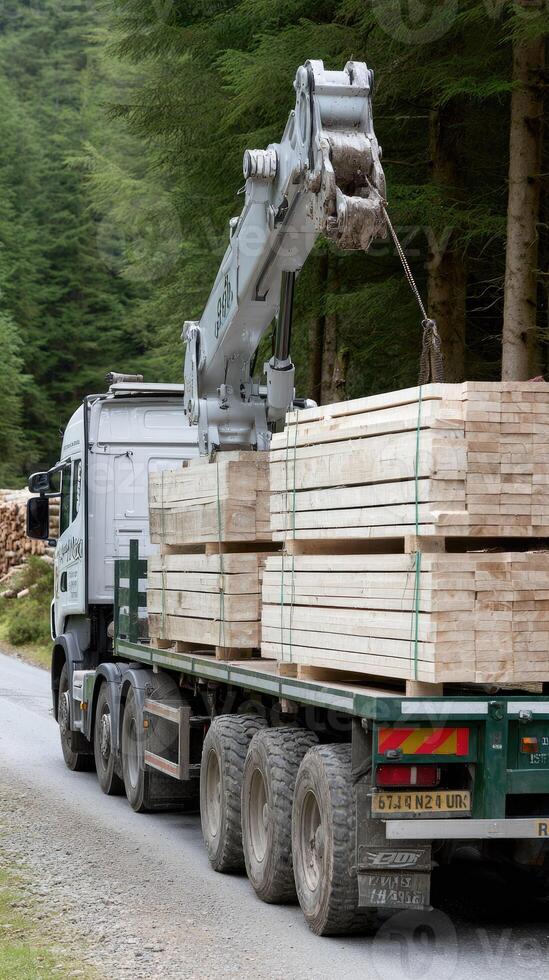 A truck carrying wood photo