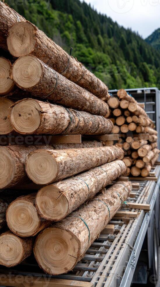 A truck with logs on the back photo