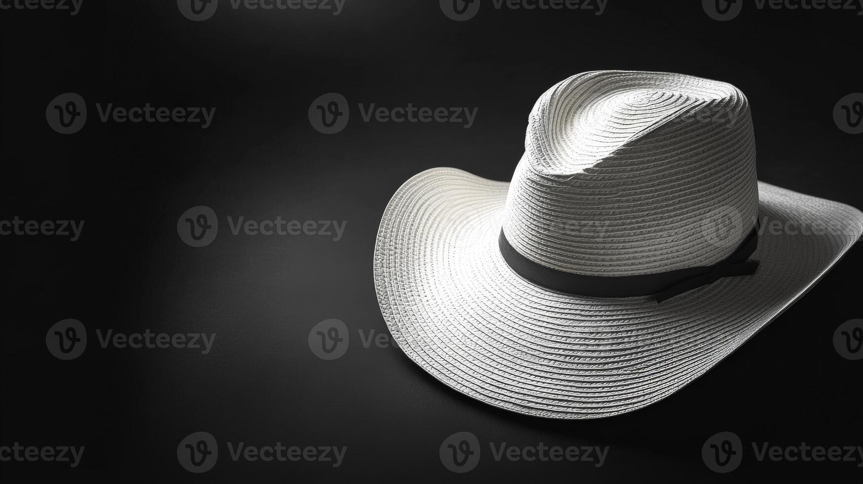 White panama hat resting on dark surface with dramatic lighting photo