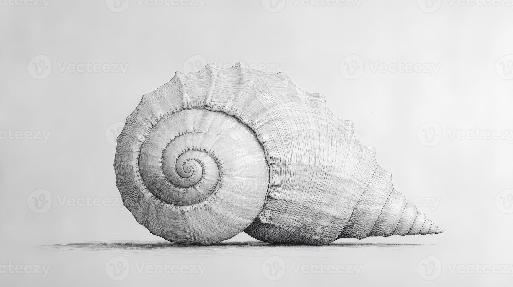 Pencil drawing representing a large seashell on white background photo