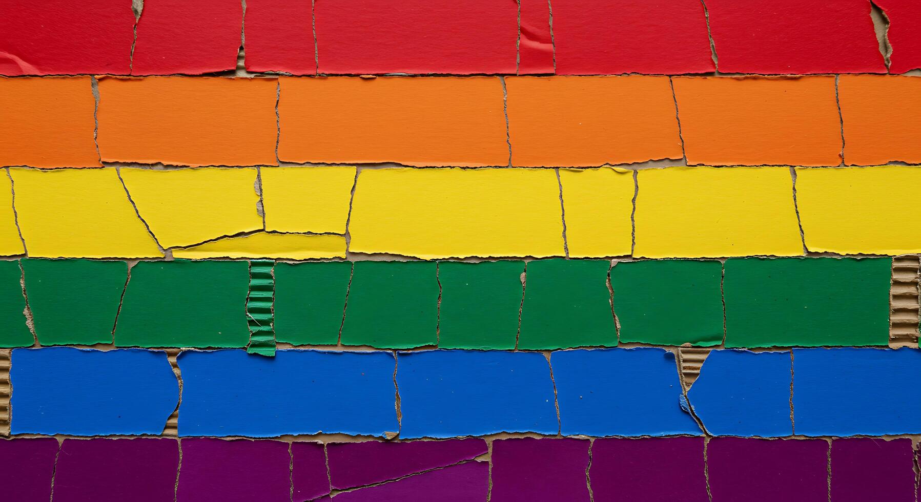 A rainbow flag is made out of torn paper photo