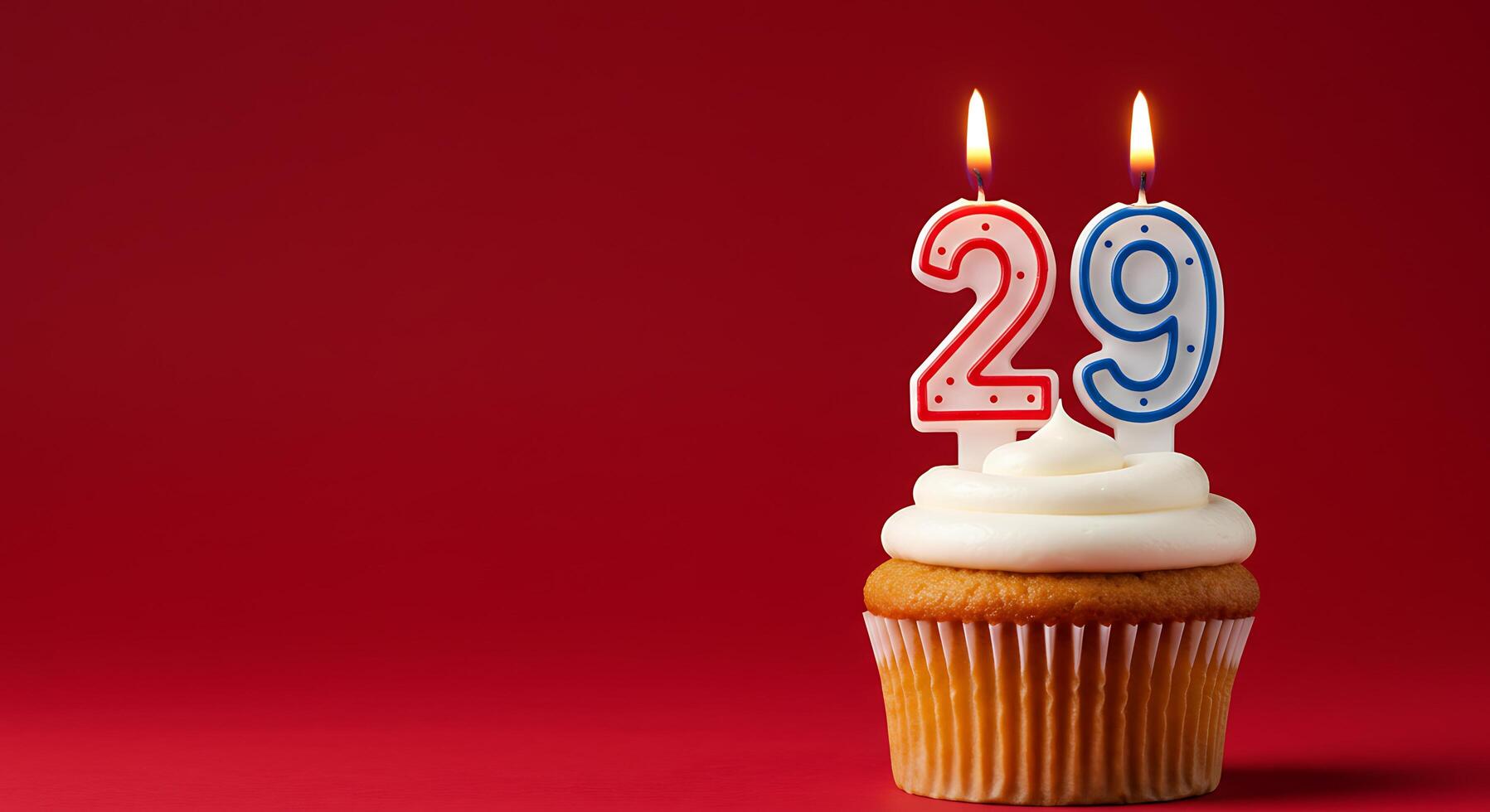 Cupcake with two candles on the 29th birthday celebration concept photo