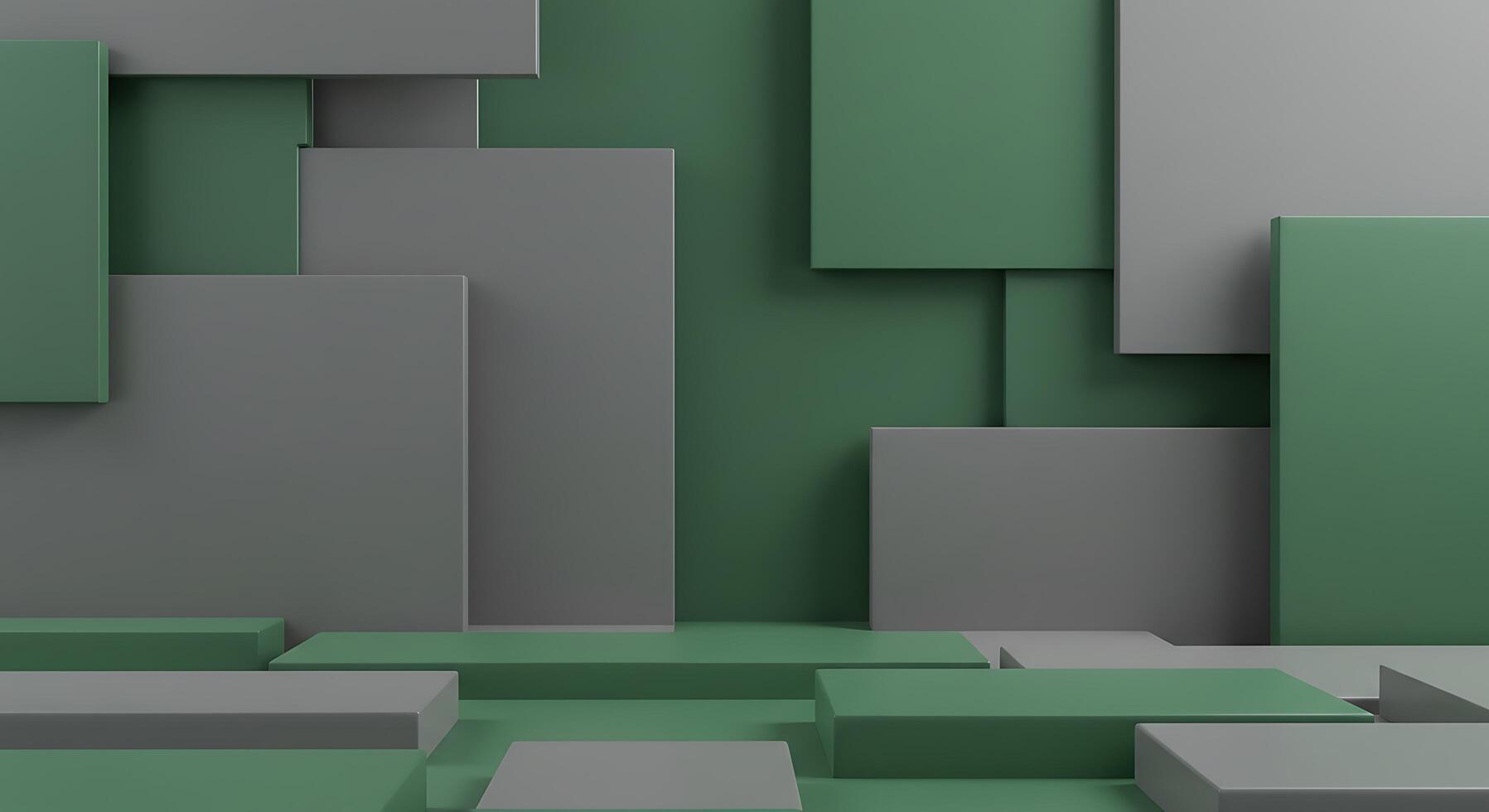 3d rendering of a green wall with gray cubes photo