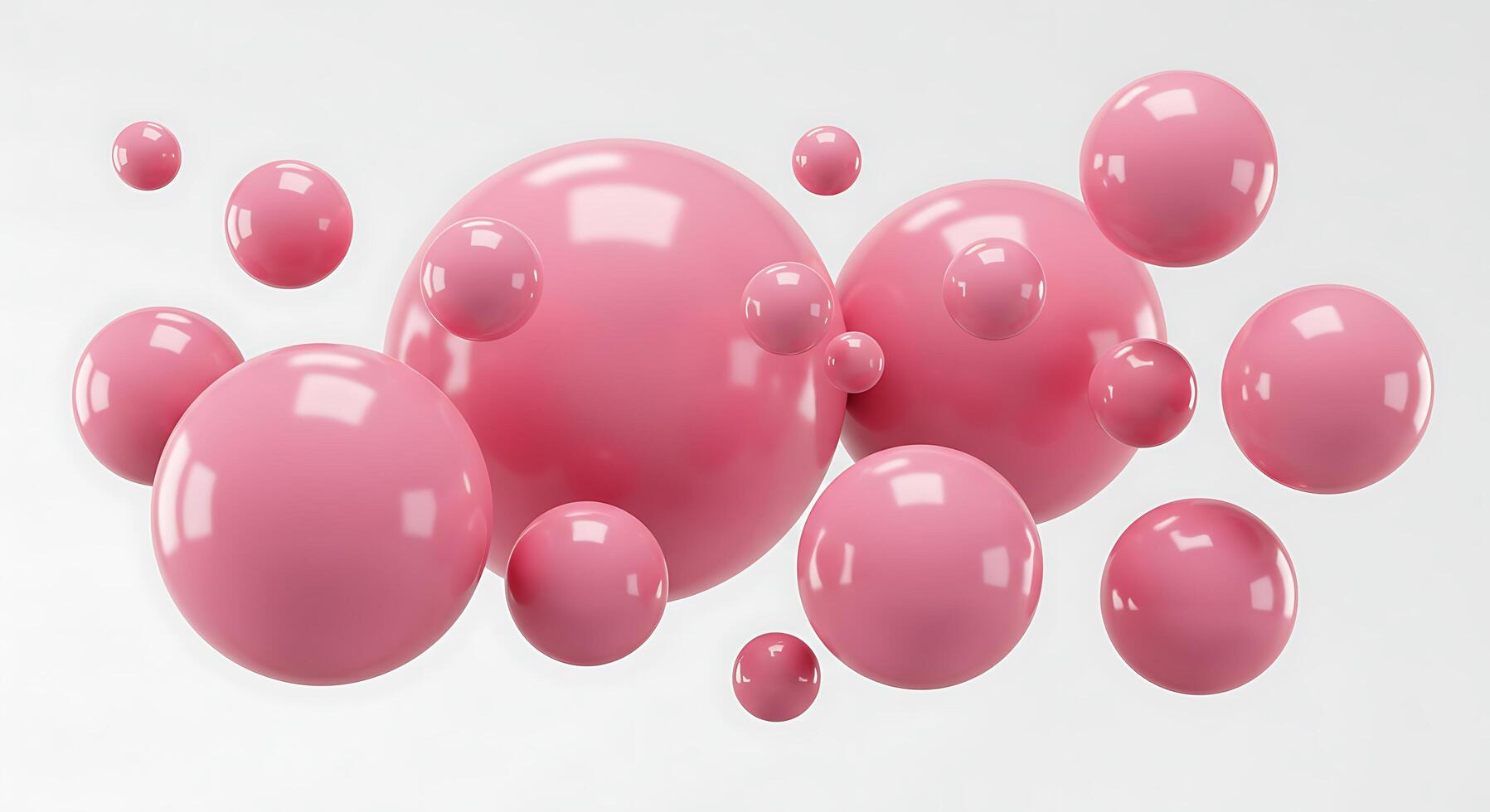 Pink balls floating in the air on a white background photo