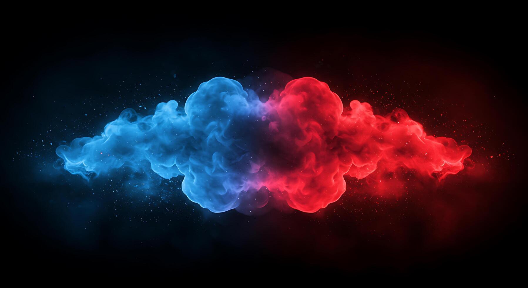 Two red and blue smoke clouds on a black background photo
