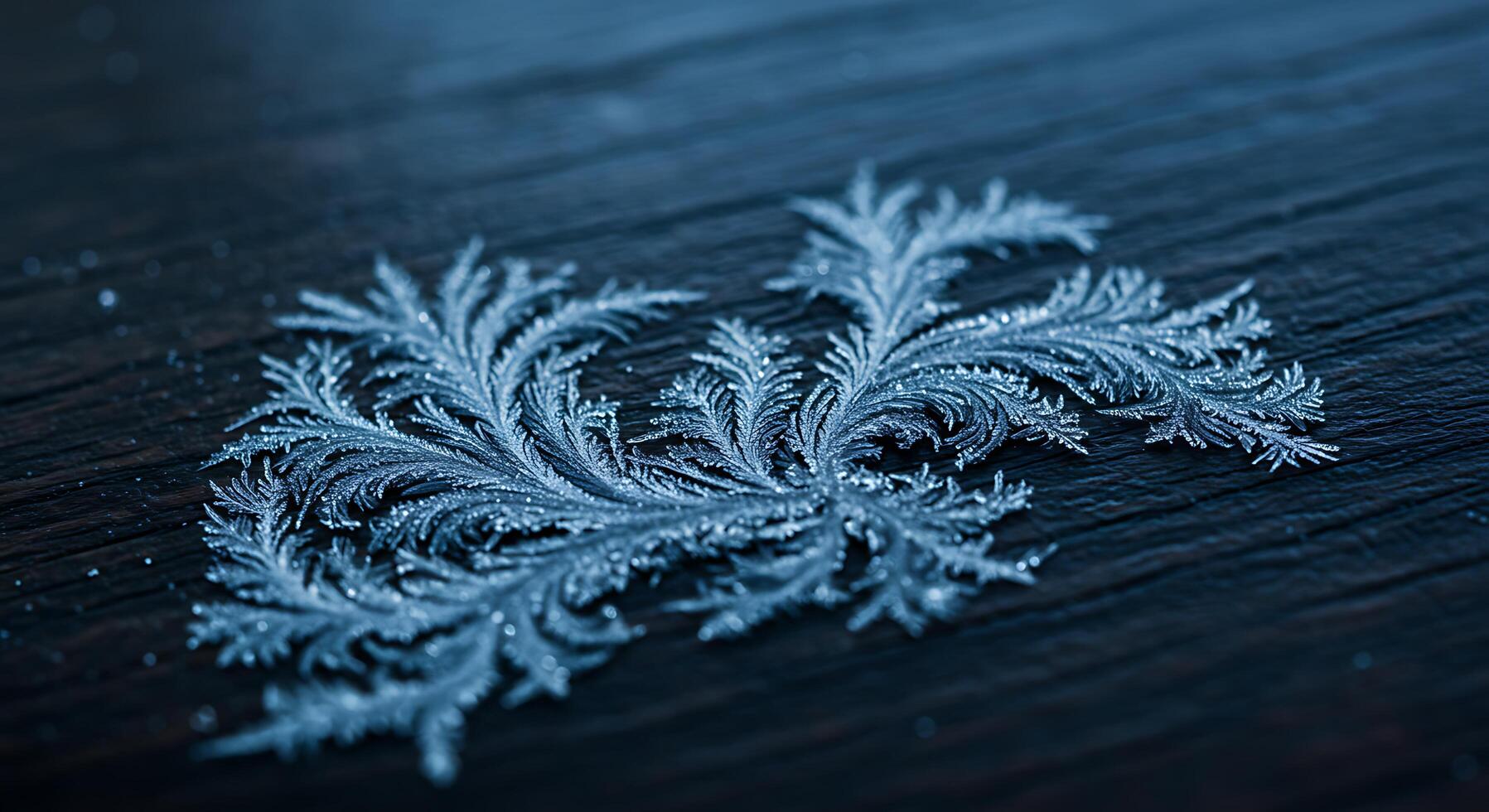 Frosty snowflake on a wooden surface photo