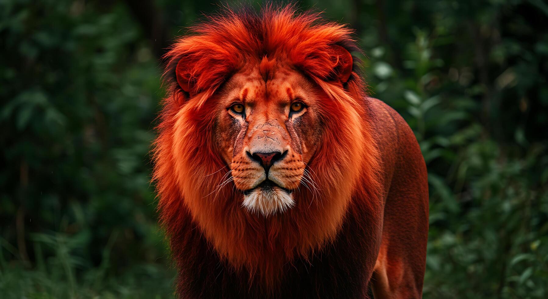 A lion with orange hair walking through the grass photo