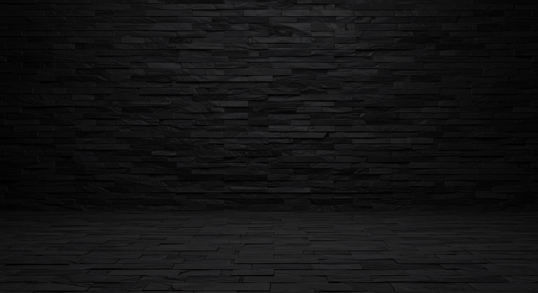 Black stone wall background with black bricks photo