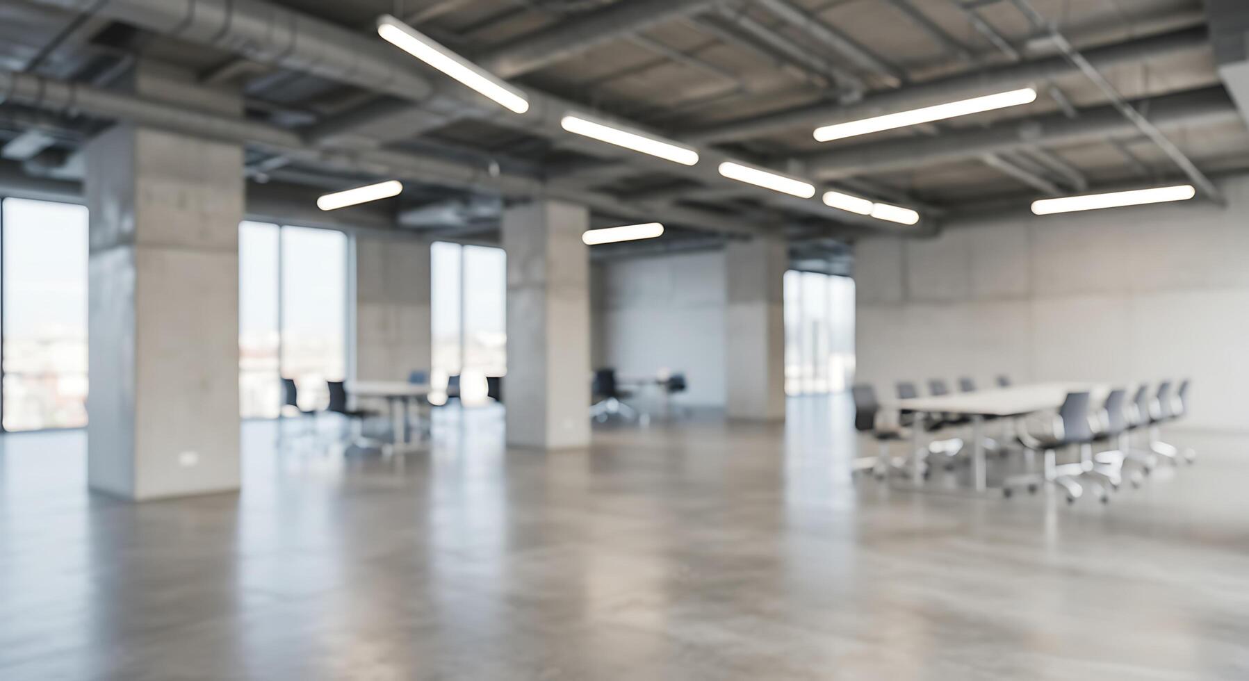 Empty office space with large windows and white walls photo