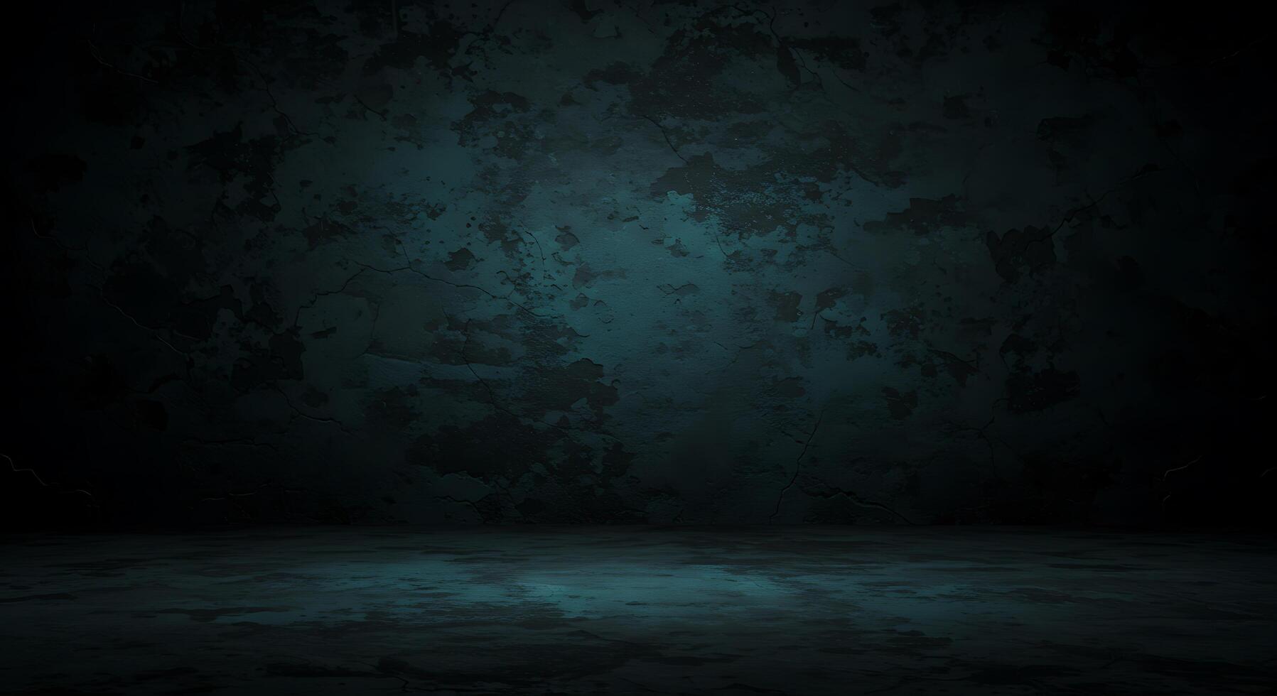 An empty room with dark walls and a light photo