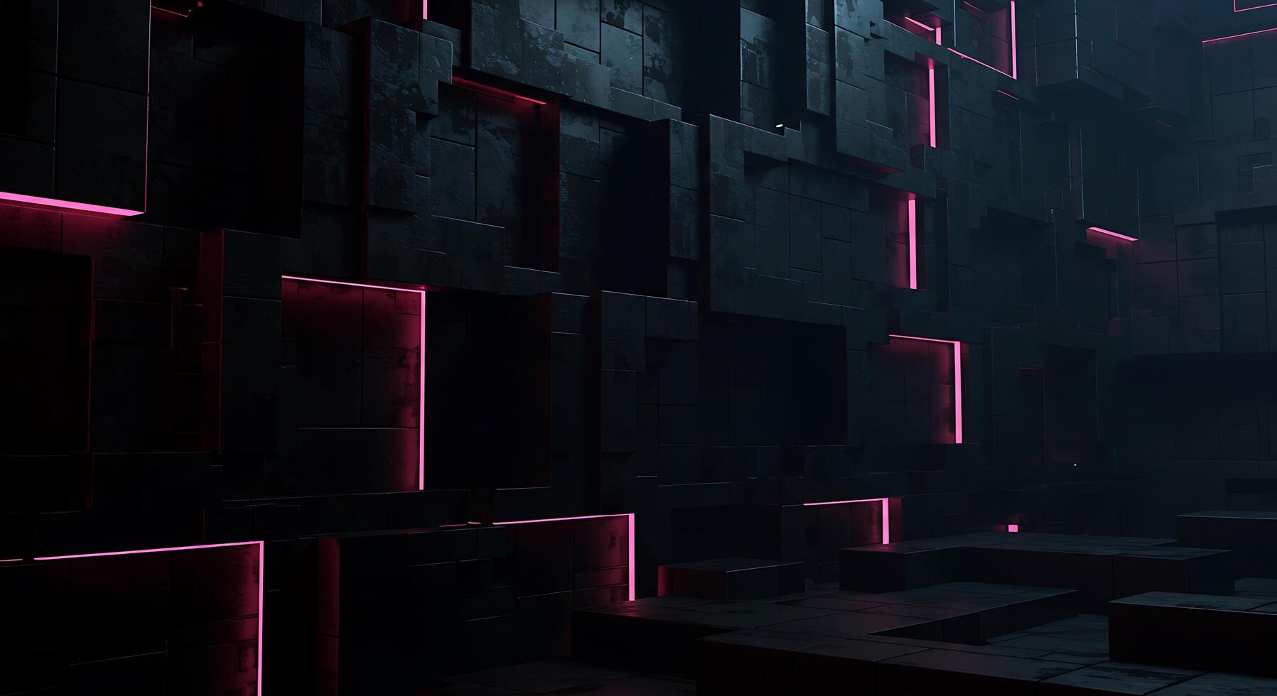 A dark room with pink lights and black walls photo
