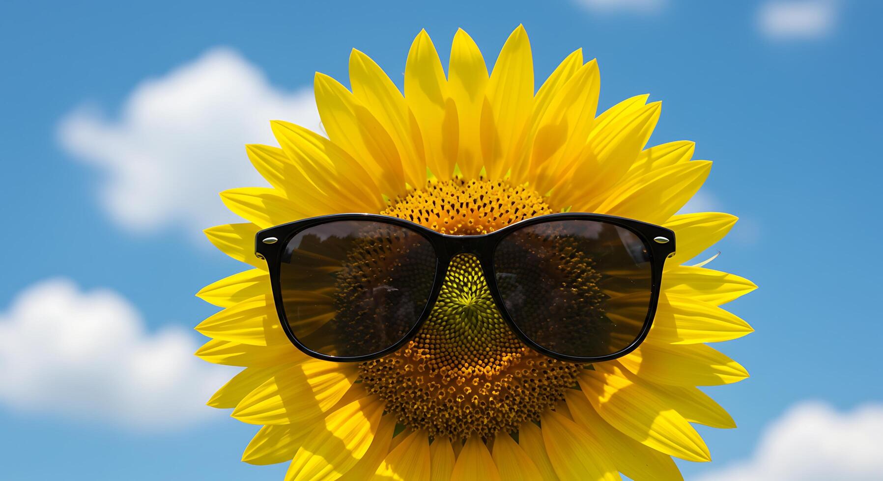 A sunflower with sunglasses on it photo