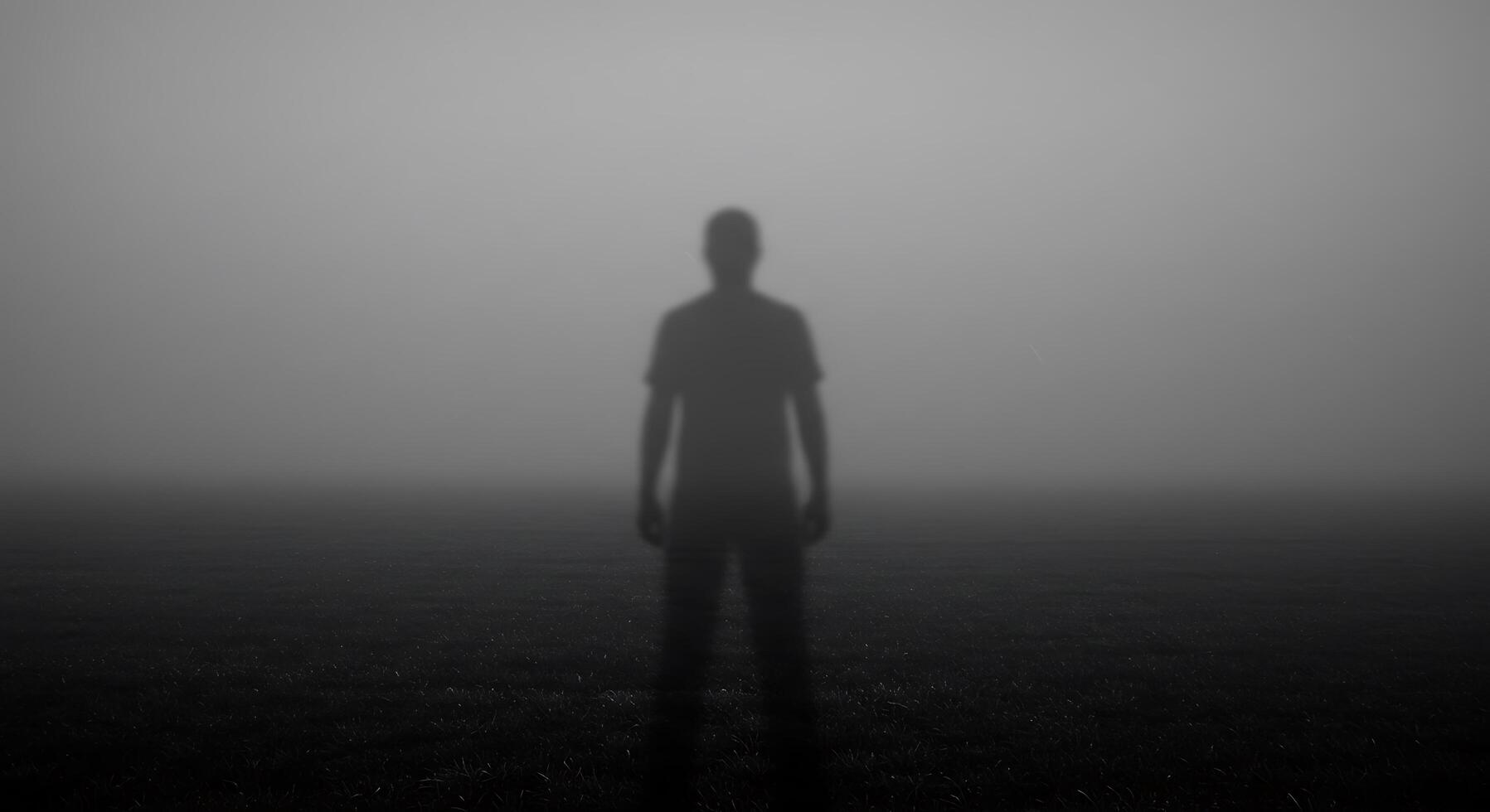 A man standing in the fog with his shadow photo