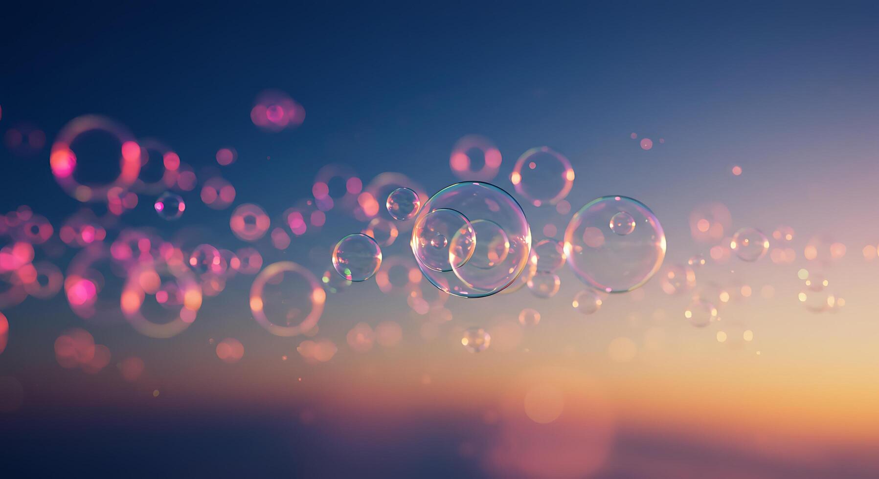 Bubbles floating in the air at sunset photo