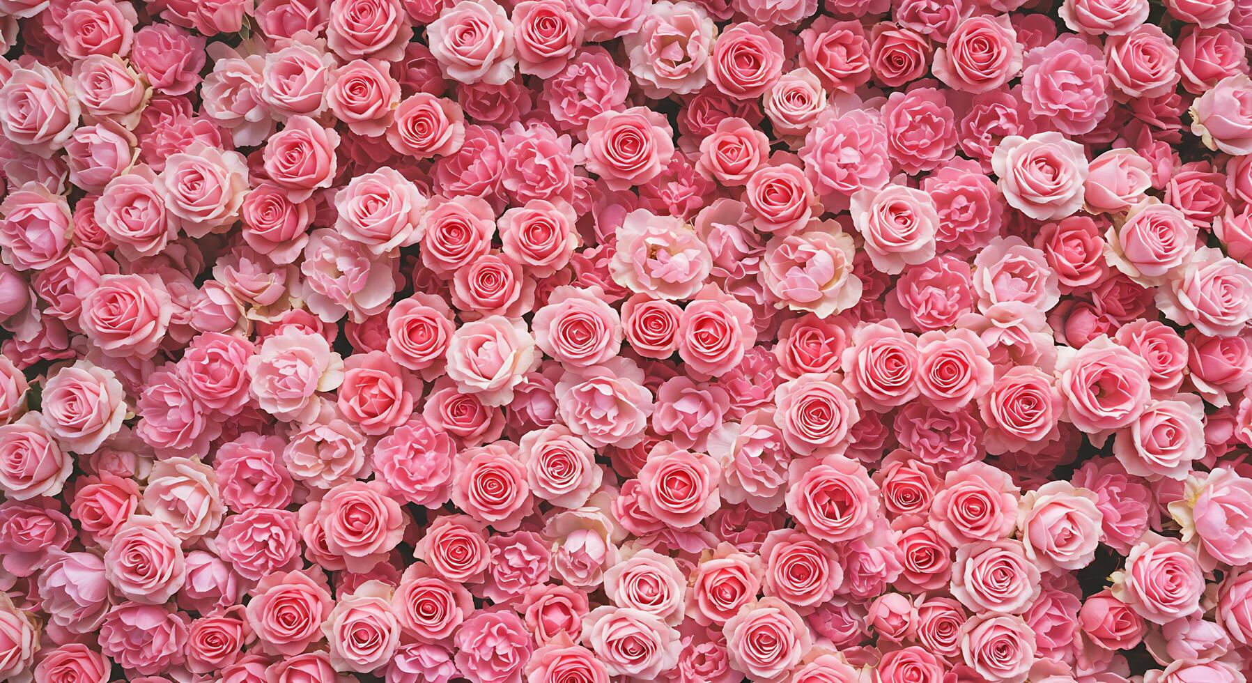 A large group of pink roses are arranged in a row photo