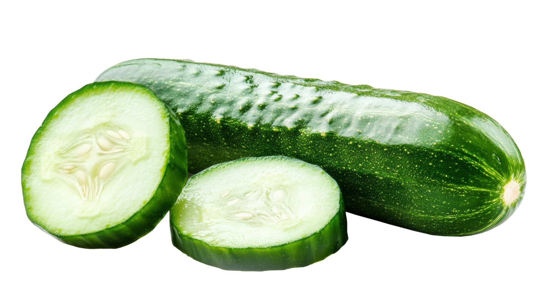Fresh cucumber and slices for vegetable cooking png