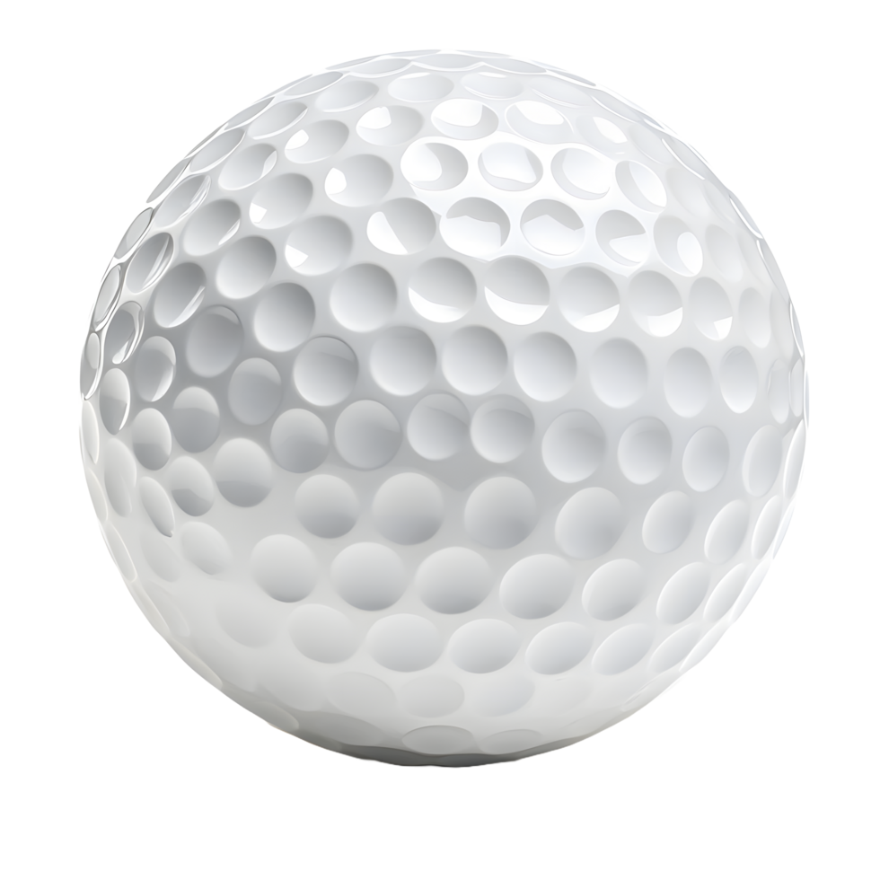 A detailed close up of a white golf ball with dimples isolated on transparent background png