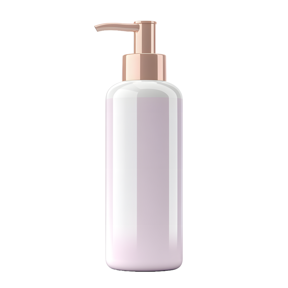 Elegant rose gold pump bottle with light pink liquid isolated on transparent background png