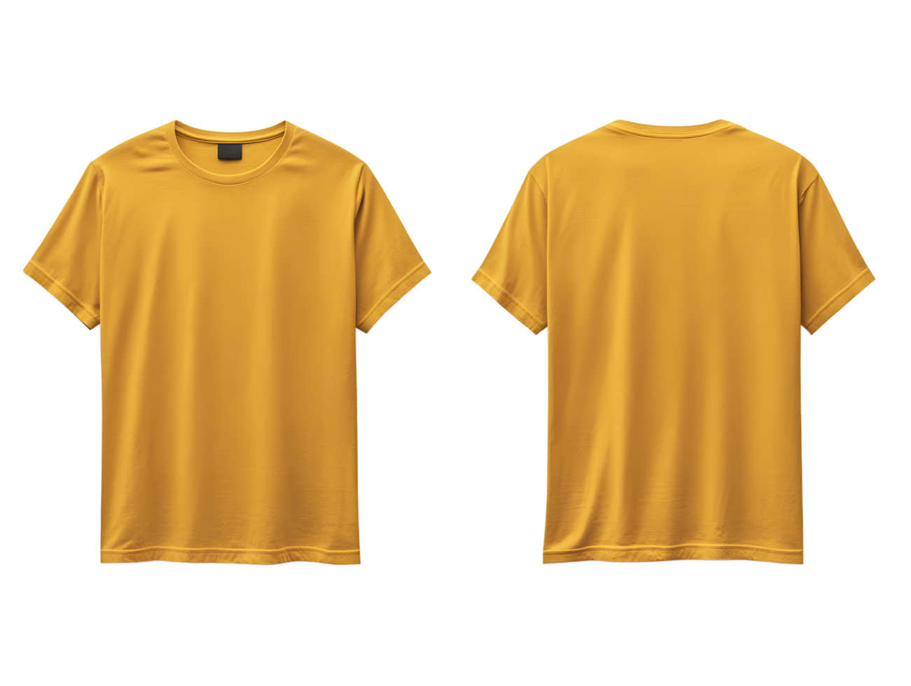 Front and back view of a plain mustard yellow short sleeve t shirt isolated on transparent background png