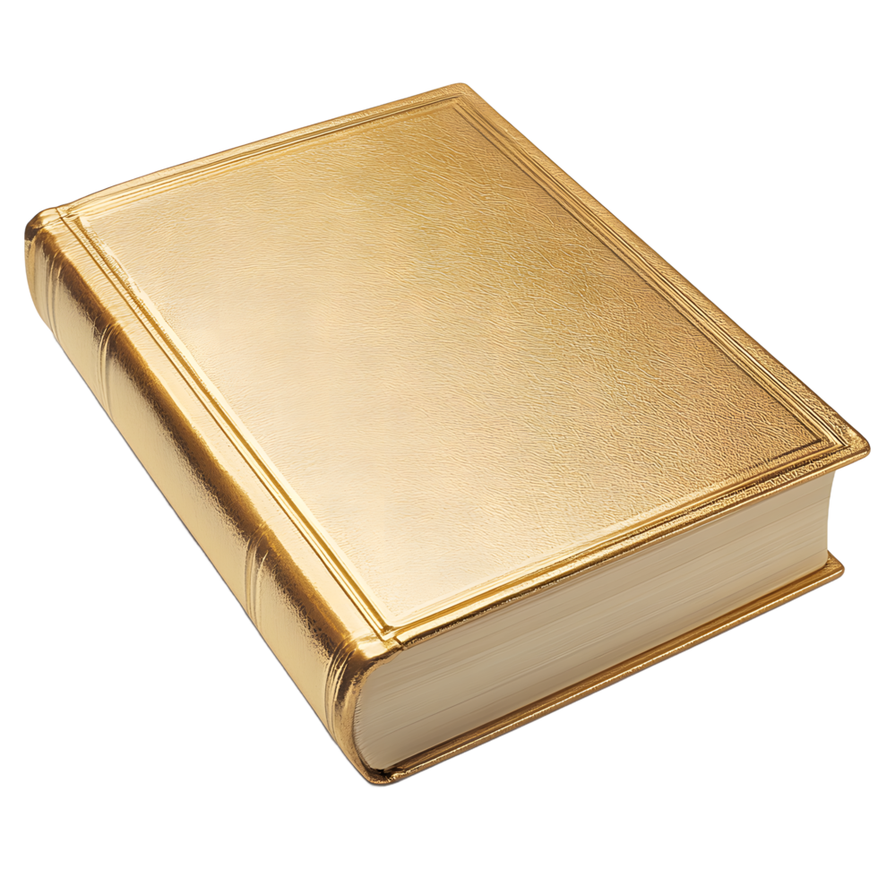 Elegant gold hardcover book with textured cover and gilded edges isolated on transparent background png