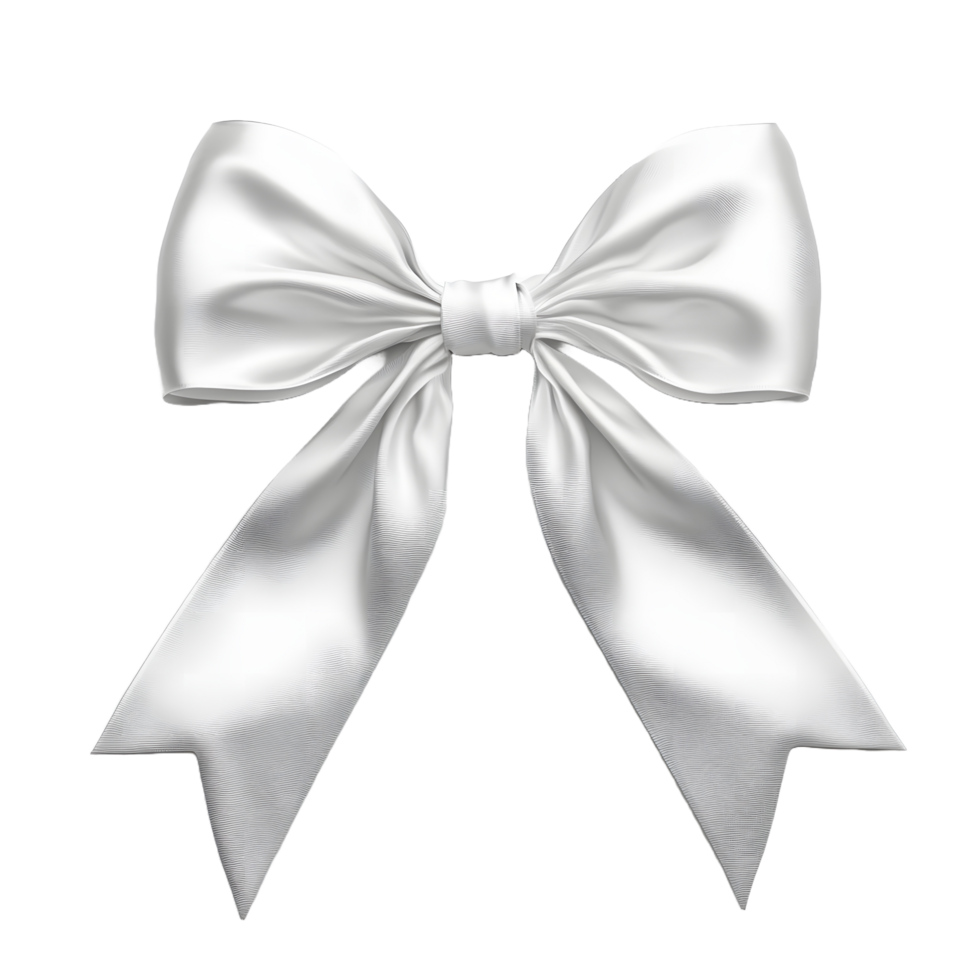 Elegant white satin bow with folded ribbon loops and tails isolated on transparent background png