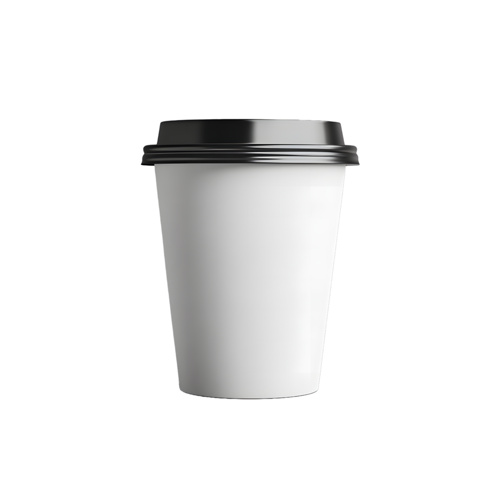 Classic white paper coffee cup with black lid for hot beverages isolated on transparent background png