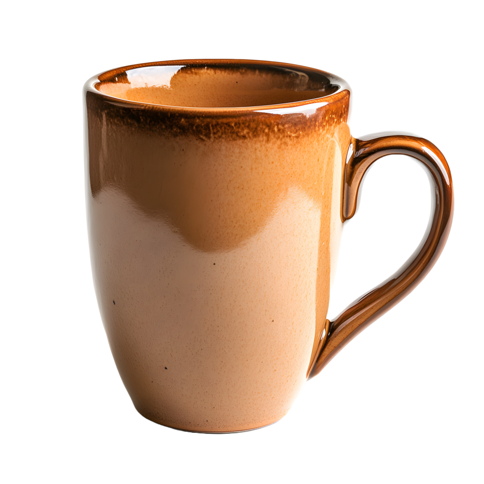 A rustic brown ceramic mug with a glossy finish and a comfortable handle isolated on transparent background png