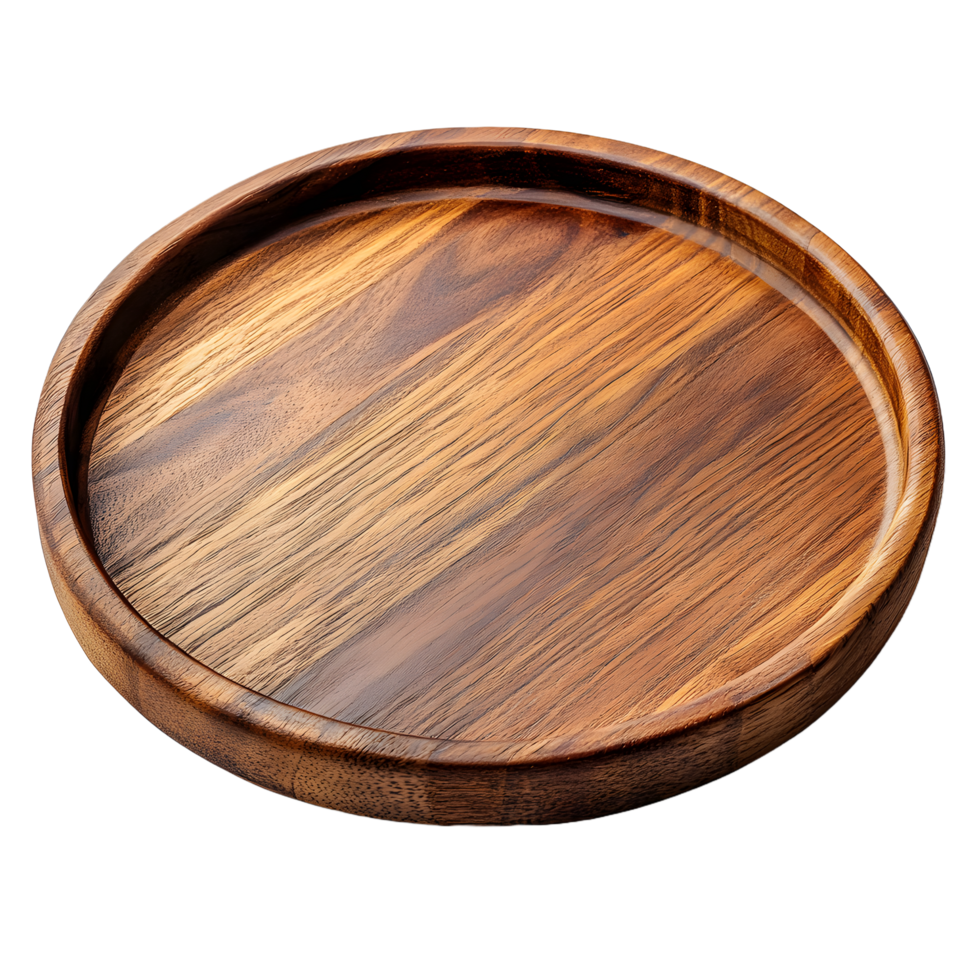 Rustic wooden salad bowl with natural grain texture isolated on transparent background png