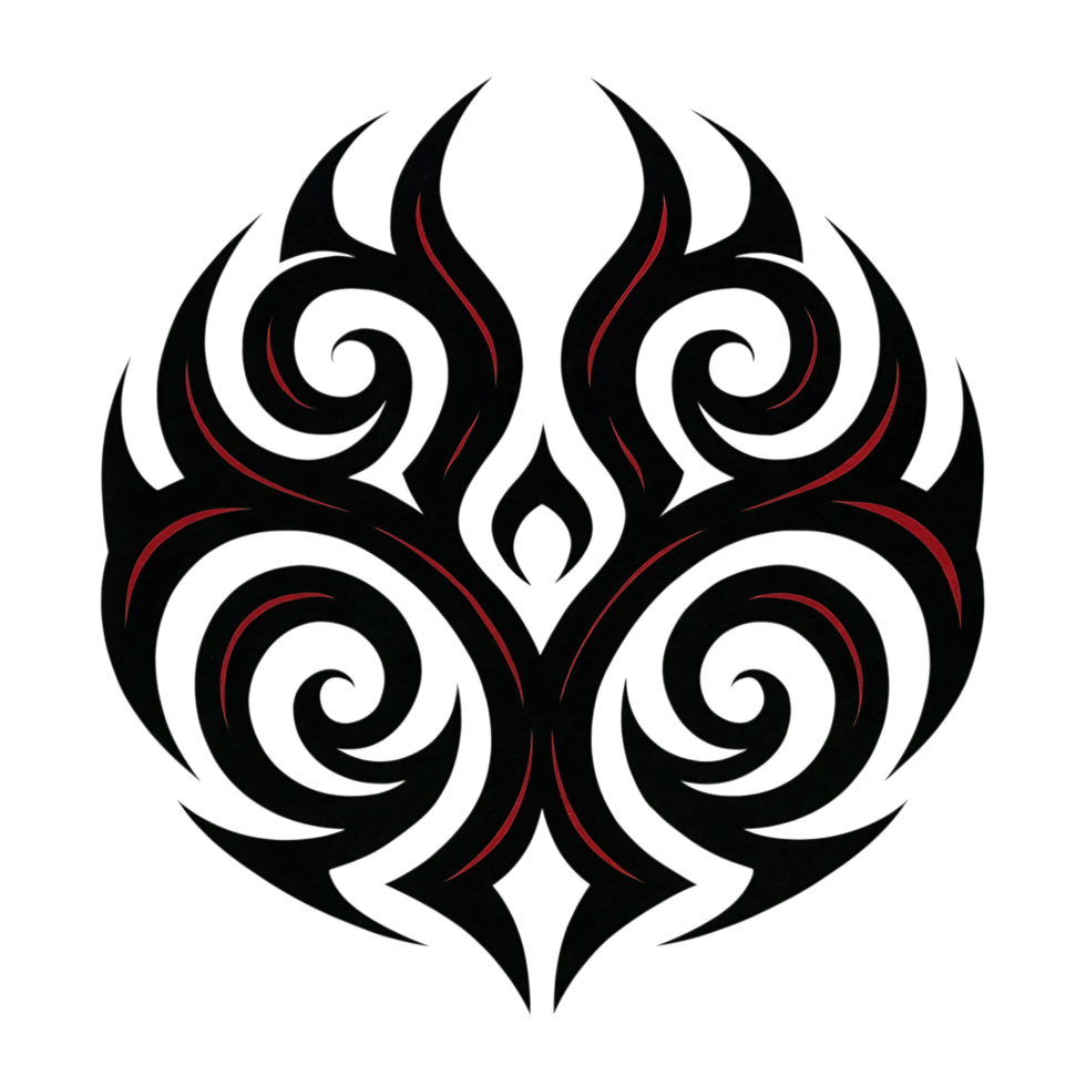 Abstract Tribal Tattoo Design Dark, Edgy, Swirling Red and Black Ink Artwork. png