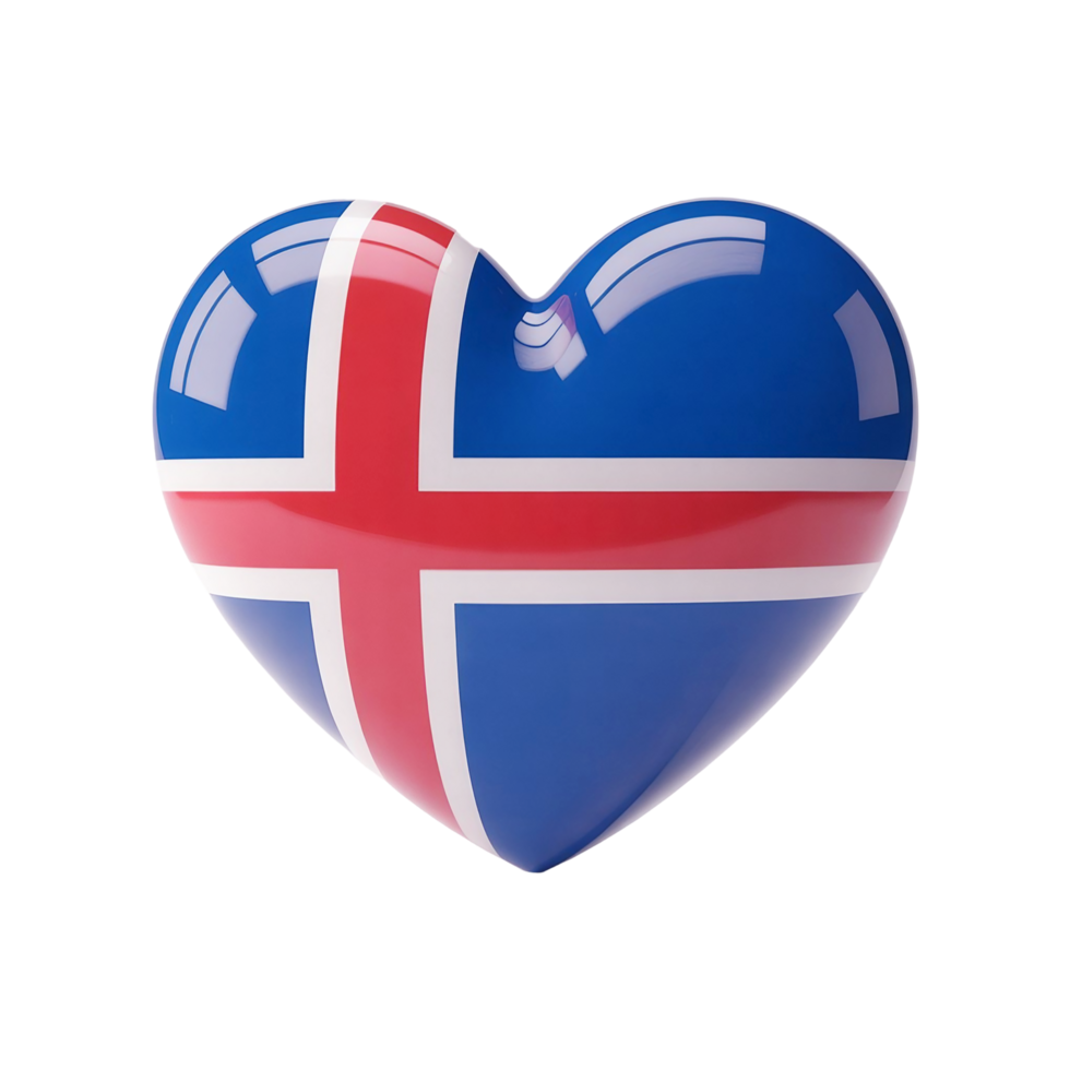 Icelandic Flag Heart 3D Render, Glossy, Patriotic, Love, National Pride png