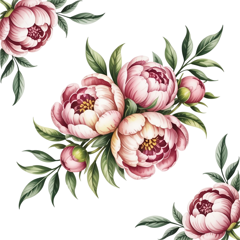Elegant Blush Pink Peonies Watercolor Floral Arrangement, Dark Background, Romantic Mood, Botanical Illustration png