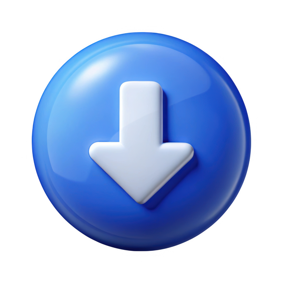 Glossy blue circle download button isolated on transparent background png